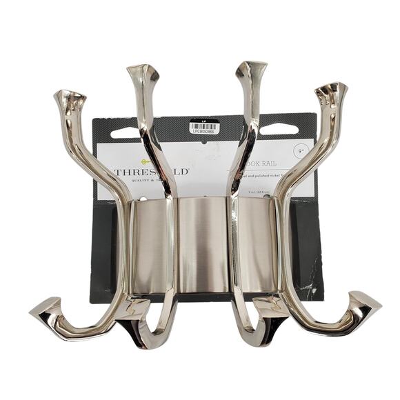 Threshold 2 Tier 4 Hook 9in Half Moon Hook Rail Satin and Polished Nickel Finish - Picture 1 of 6